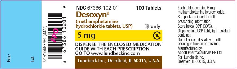 Desoxyn (methamphetamine hydrochloride tablets, USP) - Principal Display panel - NDC 67386-102-01
