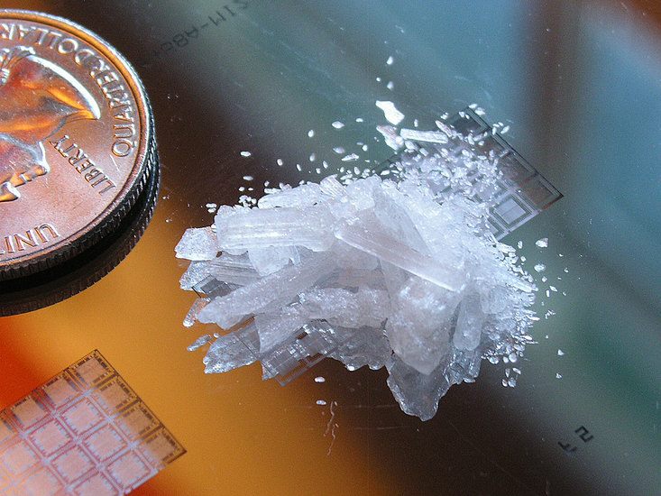 White crystals of Methamphetamine