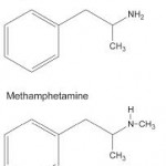 the chemical formula of methamphetamine and amphetamine.